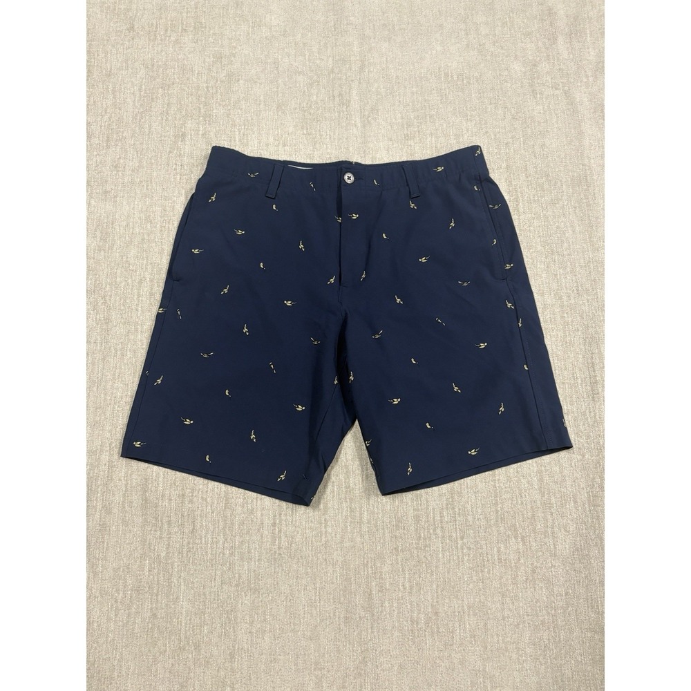 Under Armour Printed Chino Golf Shorts 9" Men's 36 Navy Blue & Gold Performance